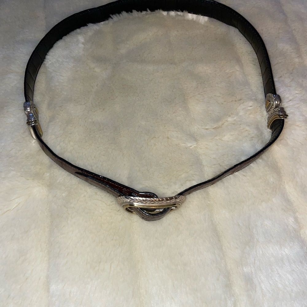 Brighton Brown/Black Leather Belt with Silver Accents